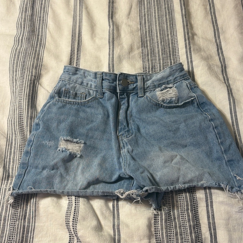 SHEIN Blue Distressed Jean Shorts